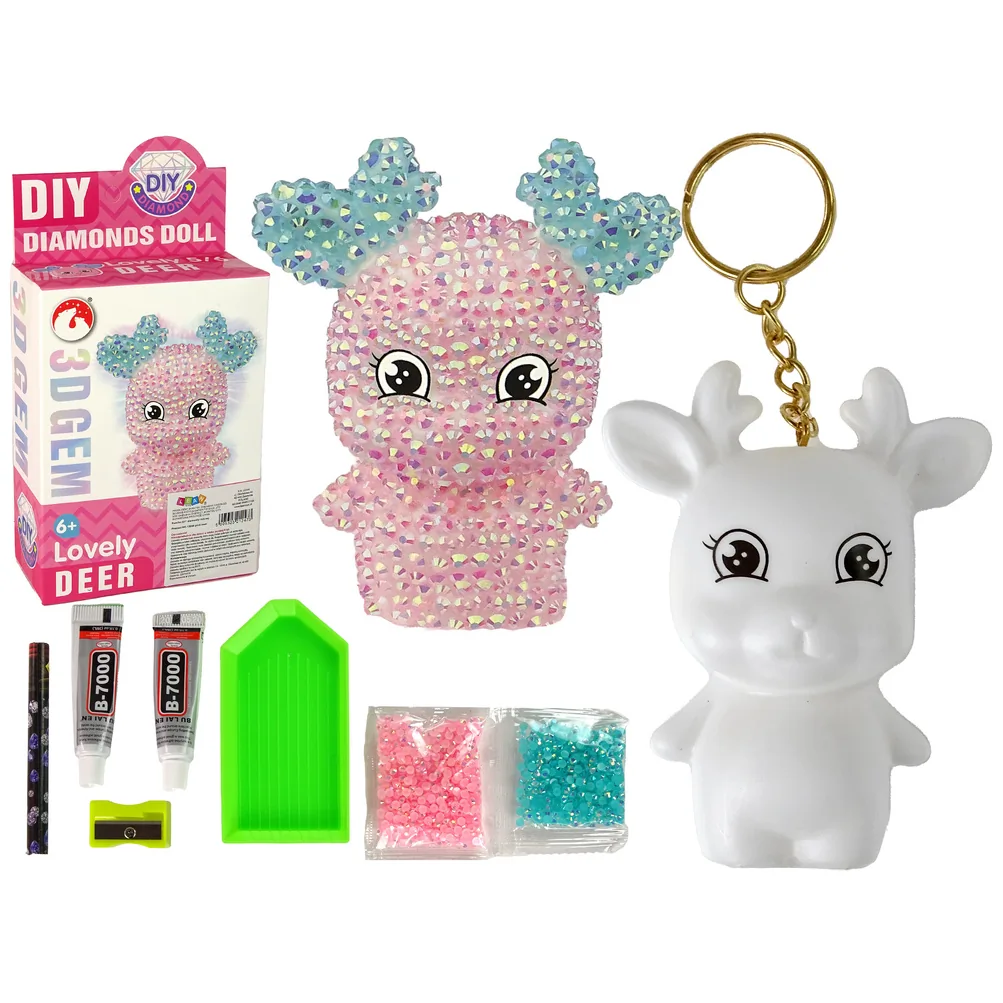 Zestaw Kreatywny DIY Diamentowy Renifer DIY Kryształki Brelok 3D Różowy