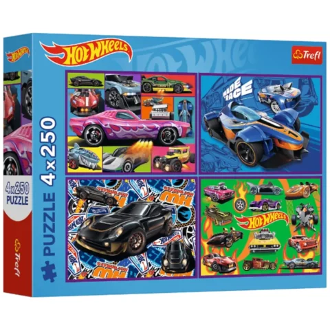 Puzzle - 4x250 - Hot Wheels - Wyścigowe auta - Trefl 13312