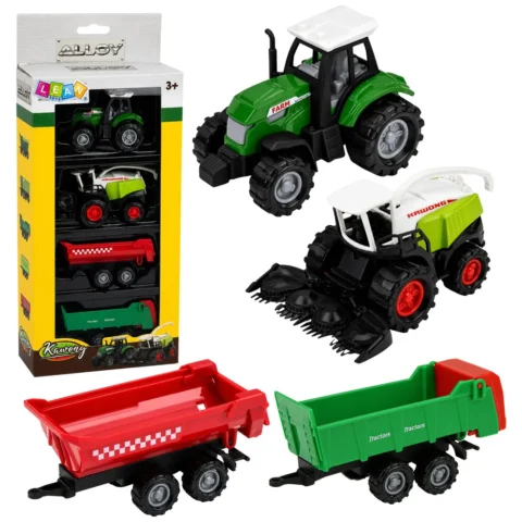 Zestaw Pojazdy Rolnicze Traktor Sieczkarnia Przyczepy Transport 1:68 4 szt.