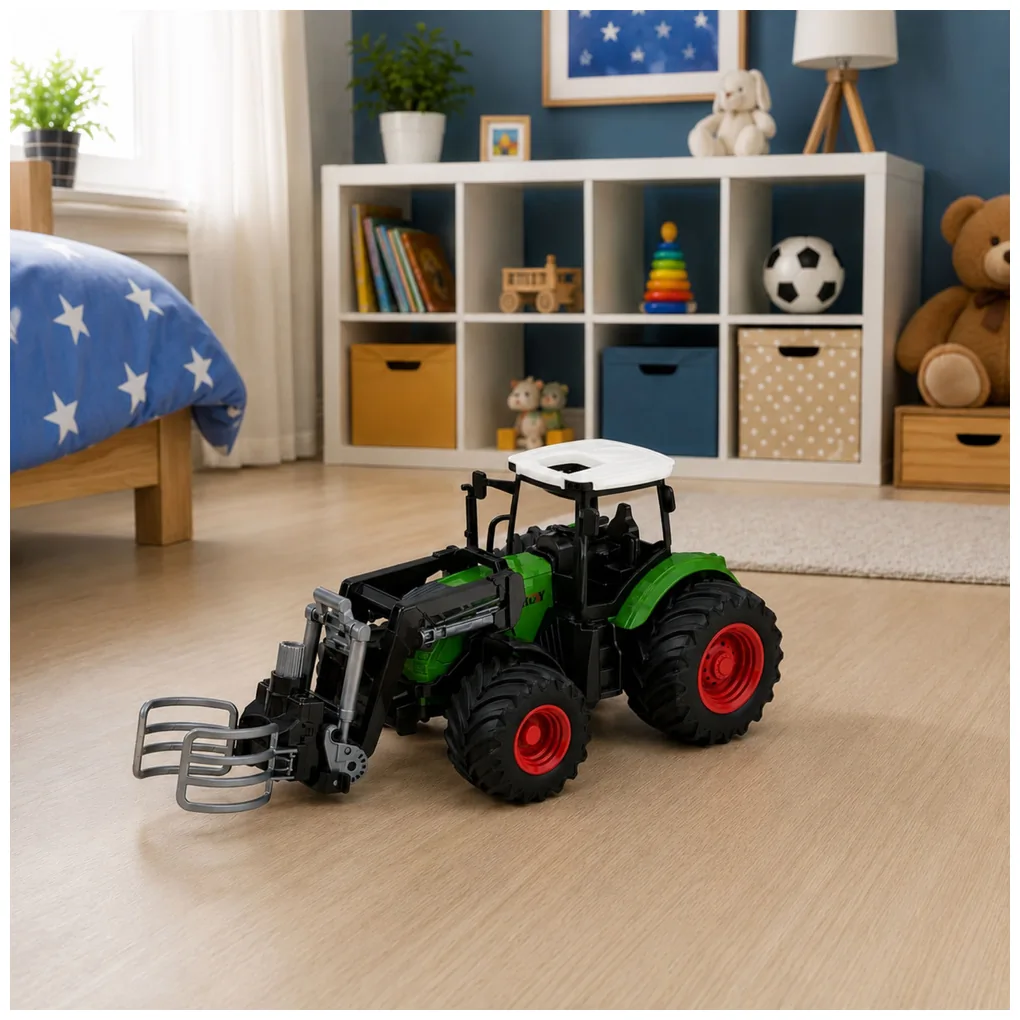 Traktor Rolniczy Farmerski z Chwytakiem Do Bel Gumowe Koła Zielony 1:24 - obrazek 3
