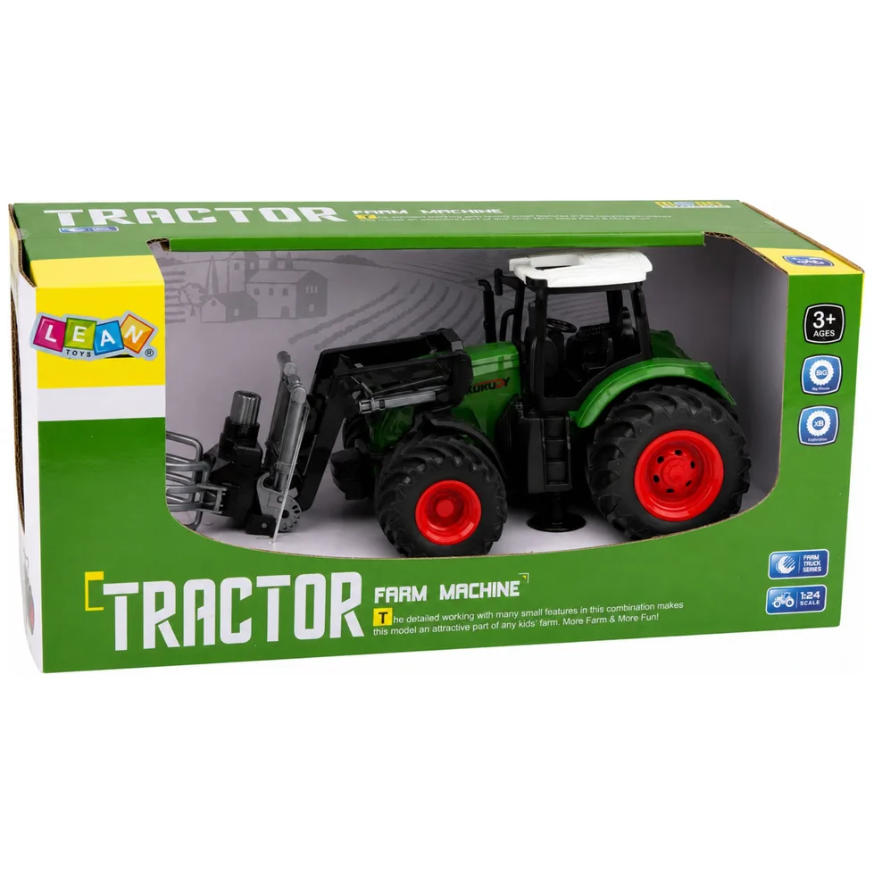 Traktor Rolniczy Farmerski z Chwytakiem Do Bel Gumowe Koła Zielony 1:24 - obrazek 5