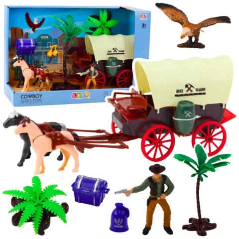 Zestaw Kowbojski Figurki Wóz Westernowy Konie Kowboj Palmy