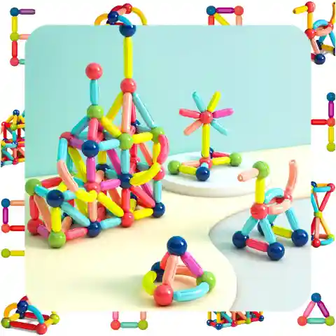 KLOCKI MAGNETYCZNE Konstrukcyjne 128el Patyczki Sticks Edukacyjne + Kuferek Wysokość produktu: 24 cm