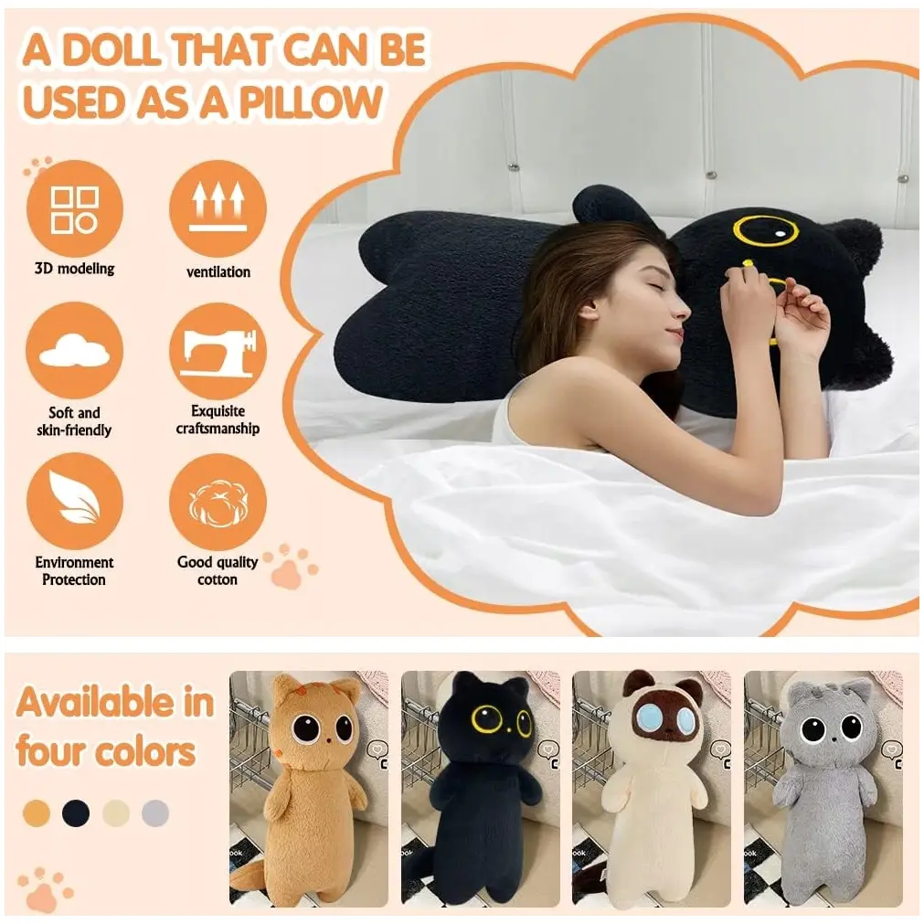 MASKOTKA PLUSZAK PODUSZKA KOT CZARNY DŁUGI 70 cm Bohater / Bajka: brak