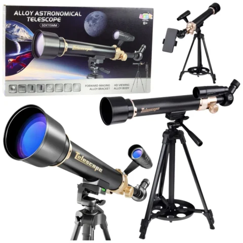 Teleskop Astronomiczny Edukacyjny Aluminiowy Akcesoria Statyw 1.35 M
