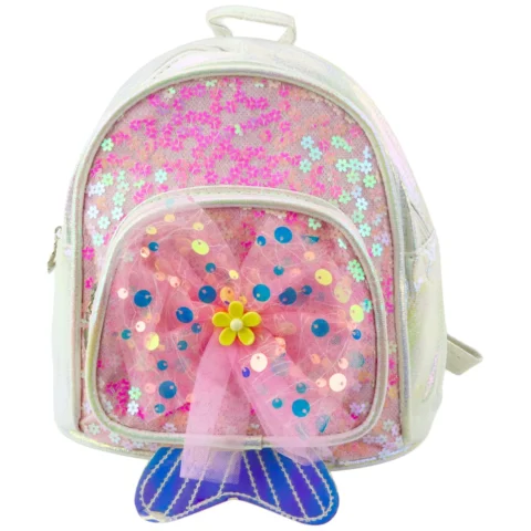 Plecak Dziecięcy Cekiny Tiulowa Kokarda Biały 20cm 3,8L