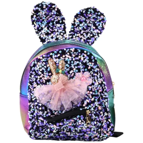 Plecak Dziecięcy Cekiny Uszy Królika Ciemny Kolorowy 22cm 4.4L