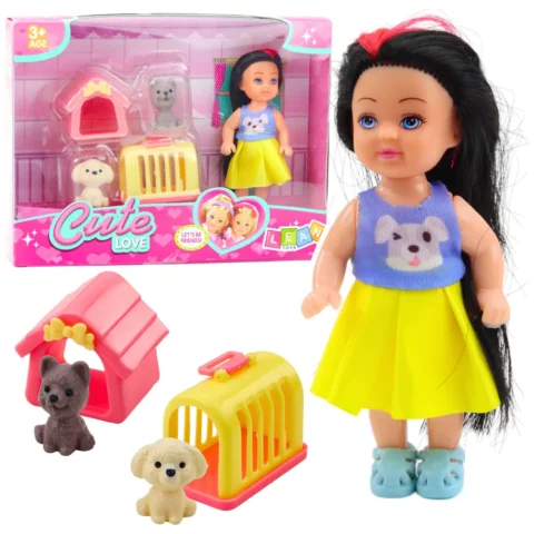 Zestaw Mini Laleczka W Sukience Pieski Buda Transporter