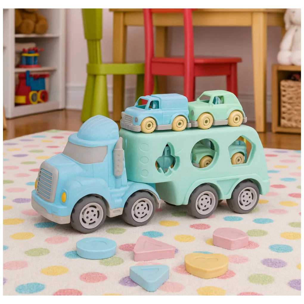 Ciężarówka Laweta Sorter Edukacyjny Z Autkami Klocki Pastelowa BIO Plastik - obrazek 5