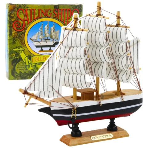 Model Kolekcjonerski Dekoracyjny Statek Żaglowiec Czarno-Biały 21x21cm