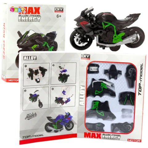 Motocykl Do Składania Skręcania Metal 1:14 DIY Zielono-Czarny