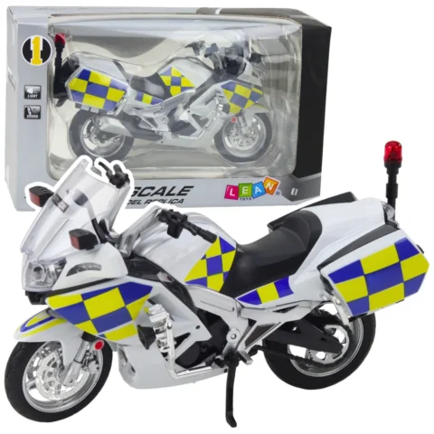 Motocykl Policyjny Metalowy Światła Dźwięki Biały 1:12