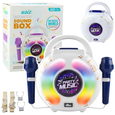 Zestaw Karaoke Dwa Mikrofony Głośnik Bluetooth MP3 Nagrywanie LED