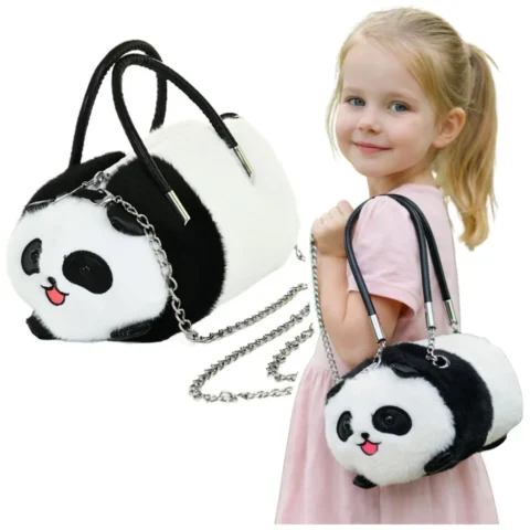 Pluszowa Torba Panda Uchwyty Metalowy Łańcuszek Czarno Biała 20cm