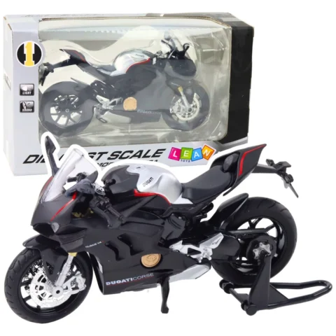 Motocykl Sportowy Metalowy Światła Dźwięki Srebrne Elementy Czarny V4 1:12