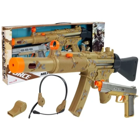 Zestaw Wojskowy Militarny Broń Karabin Pistolet Słuchawki Gwizdek Światła