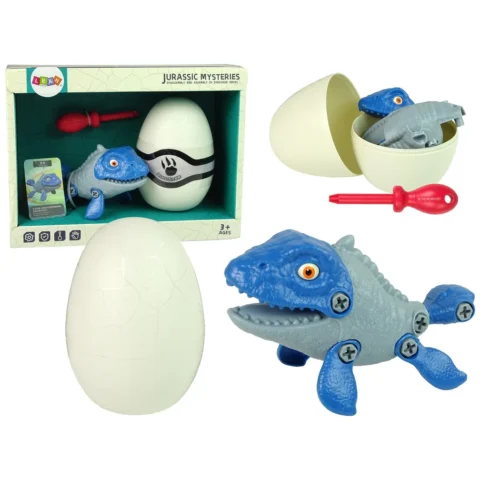 Zestaw Dinozaur Mosasaur z Jajkiem DIY Śrubokręt Niebieski