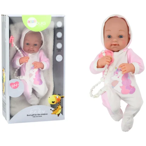Lalka Bobas Ze Smoczkiem Body Jednorożec Różowy Kocyk Akcesoria 35 cm