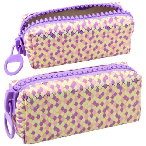 Piórnik Szkolny Organizer Wzór Łusek Syrenich Duży Suwak Fioletowy 21x8cm