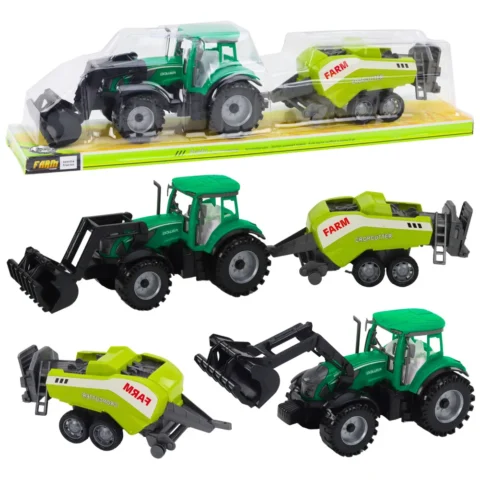Zestaw Traktor Z Ładowaczem i Prasą Rolniczą Zielony