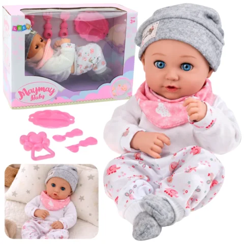 Lalka Bobas Z Akcesoriami Do Karmienia Śliniaczek Czapeczka 28 cm