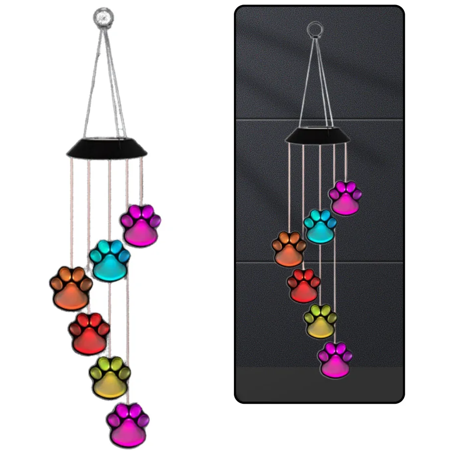 Lampki Solarne Ogrodowe LED Dzwonki Psie Łapy Kolorowe 70cm - obrazek 3