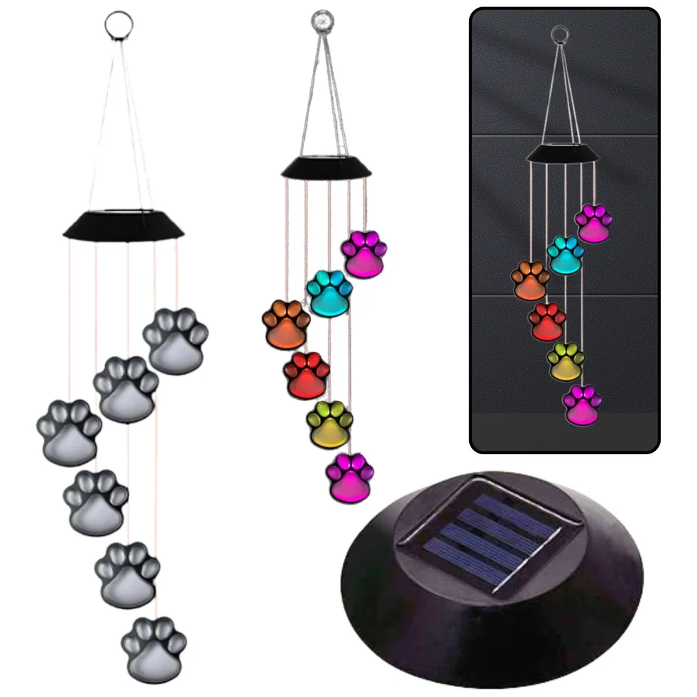 Lampki Solarne Ogrodowe LED Dzwonki Psie Łapy Kolorowe 70cm