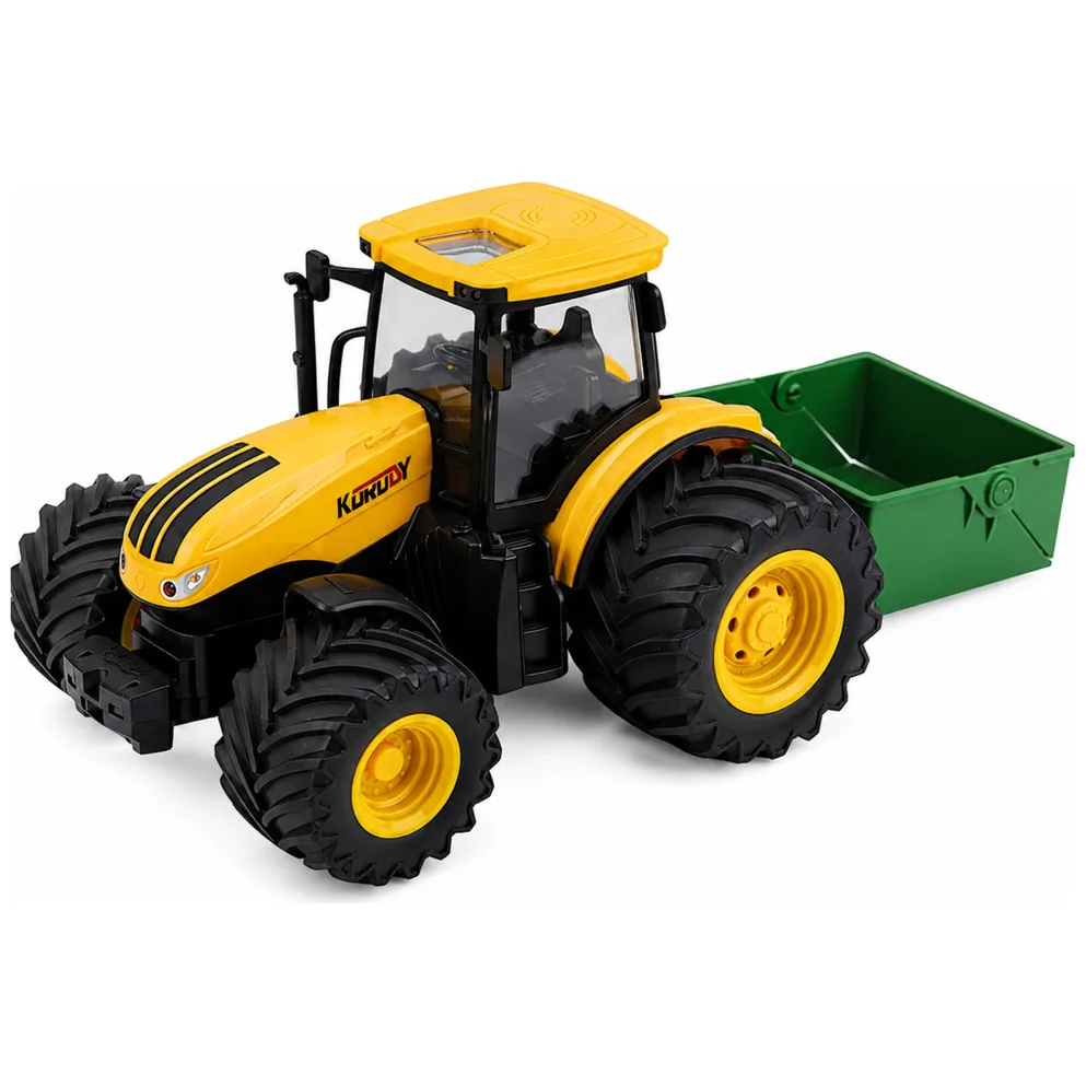 Traktor Rolniczy Farmerski Z Rozsiewaczem Nawozu Światła Dźwięk Żółty 1:24 - obrazek 2