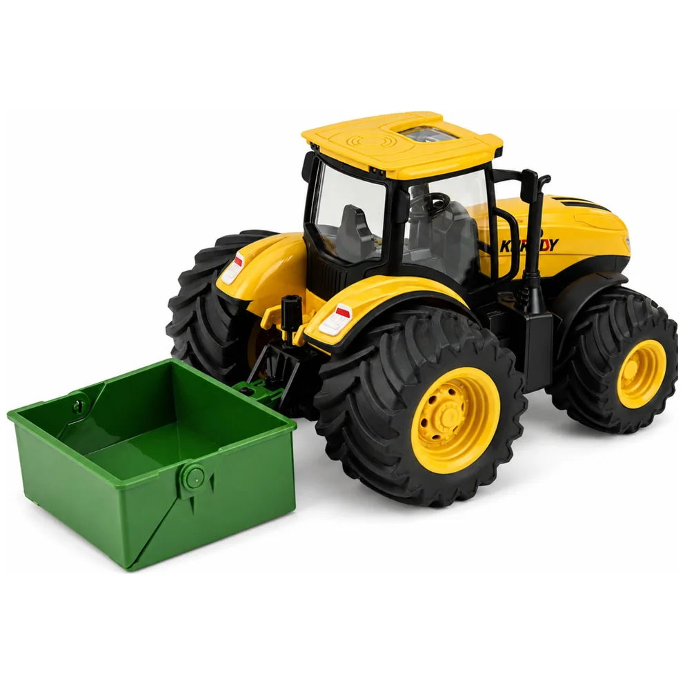 Traktor Rolniczy Farmerski Z Rozsiewaczem Nawozu Światła Dźwięk Żółty 1:24 - obrazek 3