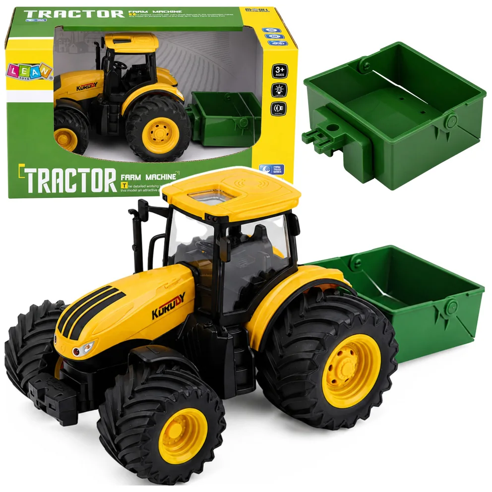 Traktor Rolniczy Farmerski Z Rozsiewaczem Nawozu Światła Dźwięk Żółty 1:24