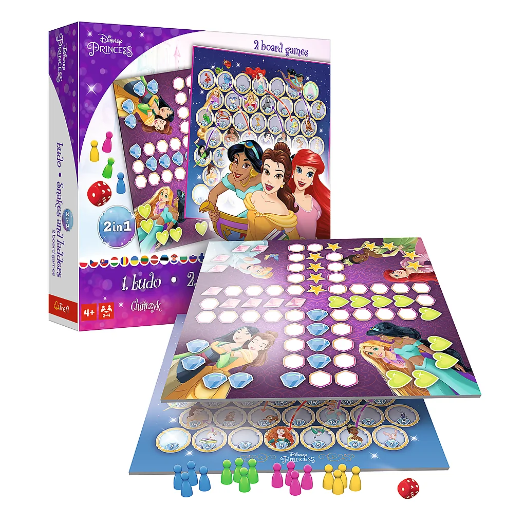 Gra planszowa 2w1 Chińczyk Węże i drabiny Disney Princess Trefl 02418 - obrazek 4