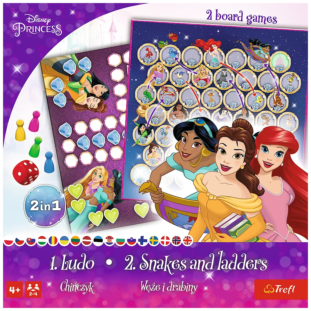 Gra planszowa 2w1 Chińczyk Węże i drabiny Disney Princess Trefl 02418 - obrazek 5