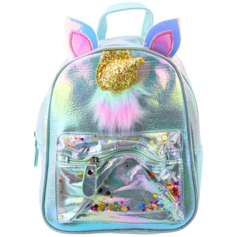 Plecak Dziecięcy Z Rogiem Jednorożca Ruchome Konfetti Niebieski 25cm 4,5L