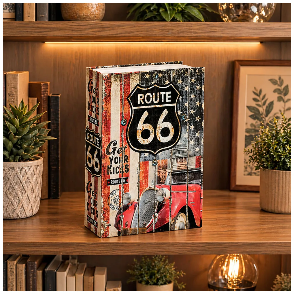Książka Sejf Na Klucz Mała Kasetka Skrytka Na Pieniądze Route 66 - obrazek 3