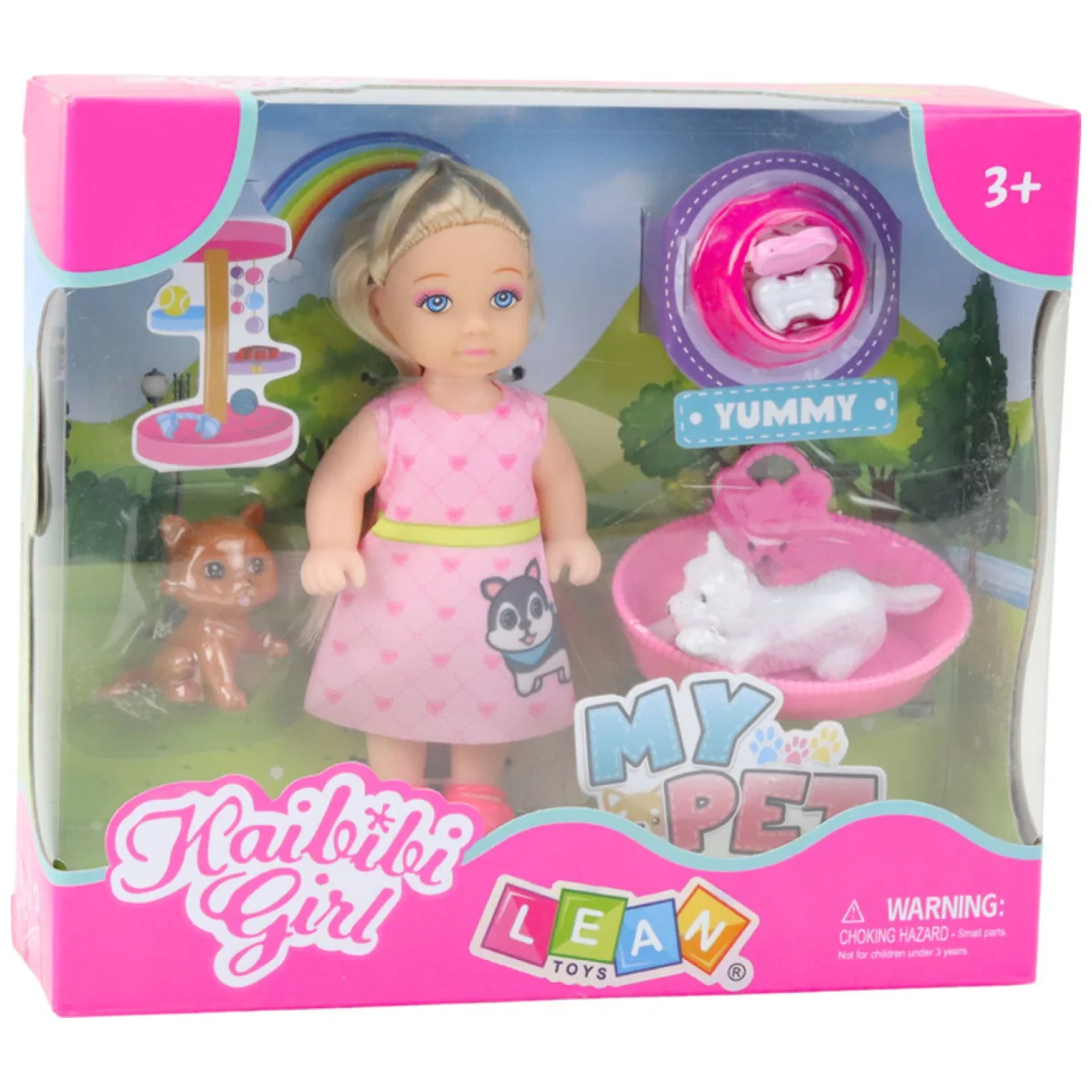 Zestaw Mini Laleczka Z Pieskiem i Kotkiem Legowisko Miska Z Jedzeniem - obrazek 4