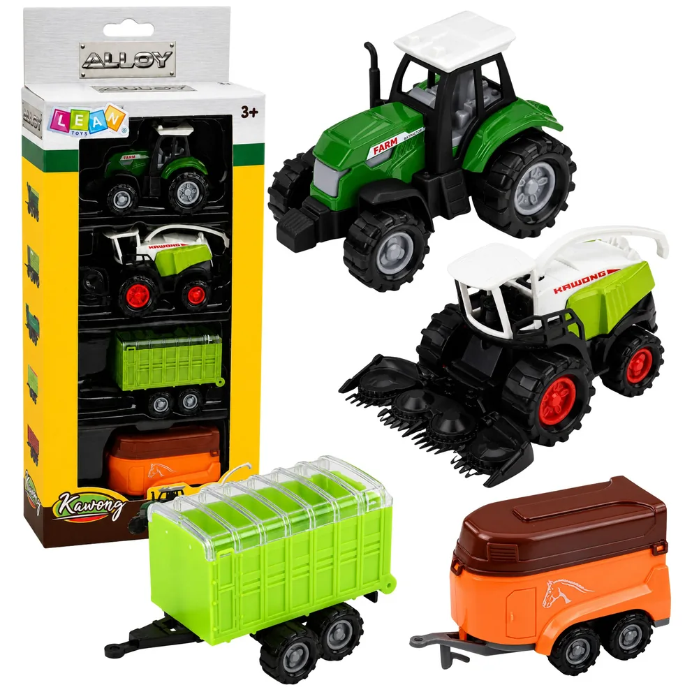 Zestaw Pojazdów Rolniczych Traktor Sieczkarnia Przyczepy 1:68 4 szt.