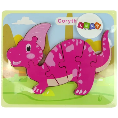 Drewniane Puzzle Dinozaur Corythosaurus Różowy Spinosaurus Fioletowy