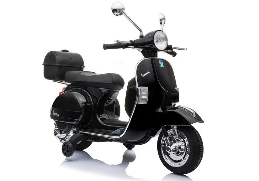 Skuter na Akumulator Vespa Dla Dzieci Światła LED Panel MP3 Czarny