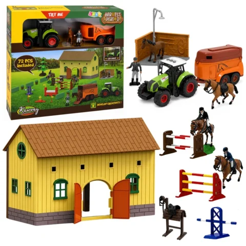 Zestaw Farma Stadnina Traktor Tor Przeszkód Skocznie Konie Figurki 72 el.