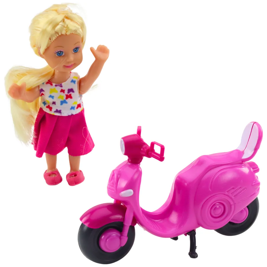 Zestaw Mini Laleczka Lalka Skuter Kask Różowy - obrazek 3