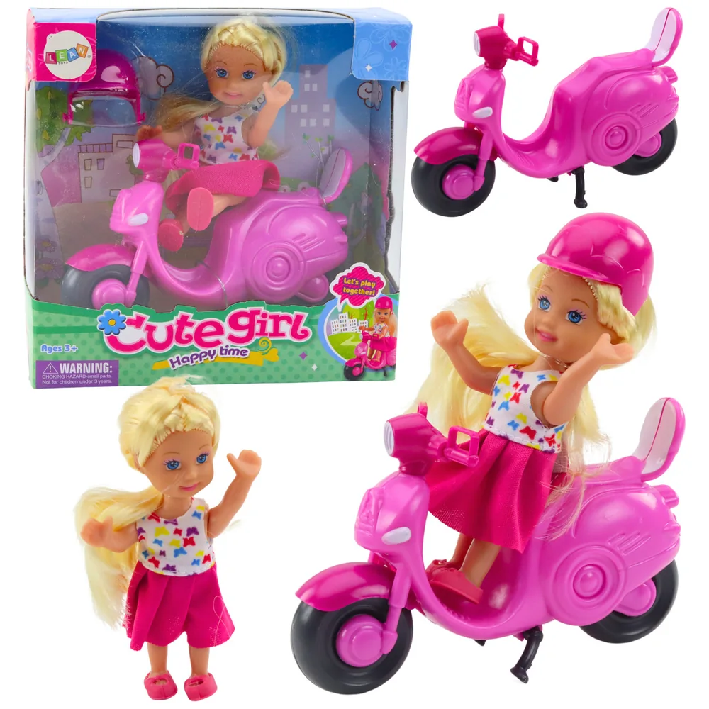 Zestaw Mini Laleczka Lalka Skuter Kask Różowy