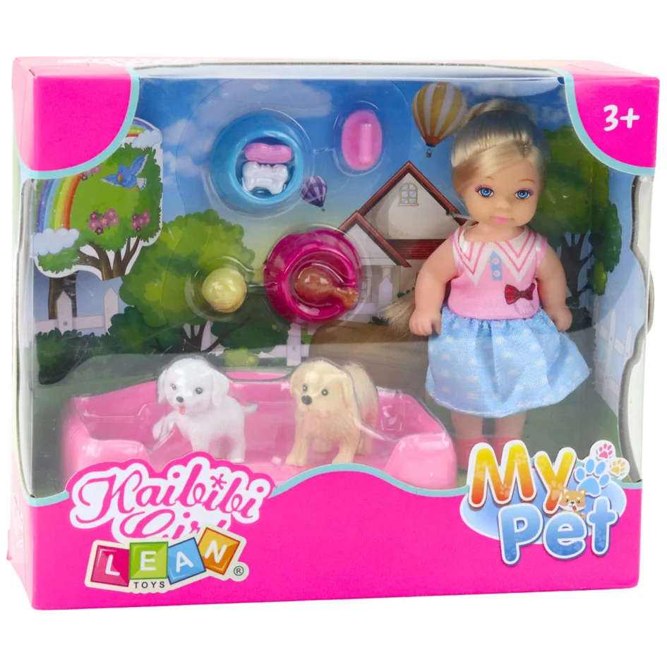 Zestaw Mini Laleczka Z Dwoma Pieskami Legowisko Miski Z Karmą - obrazek 4