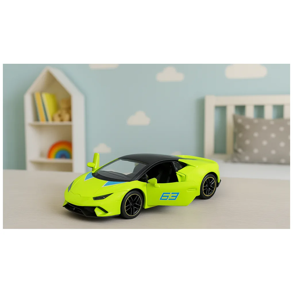 Samochód Sportowy Napęd Pull Back Metalowy Neonowy Zielony 1:43 - obrazek 3