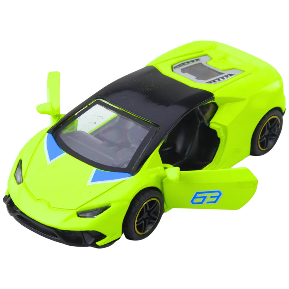 Samochód Sportowy Napęd Pull Back Metalowy Neonowy Zielony 1:43 - obrazek 4