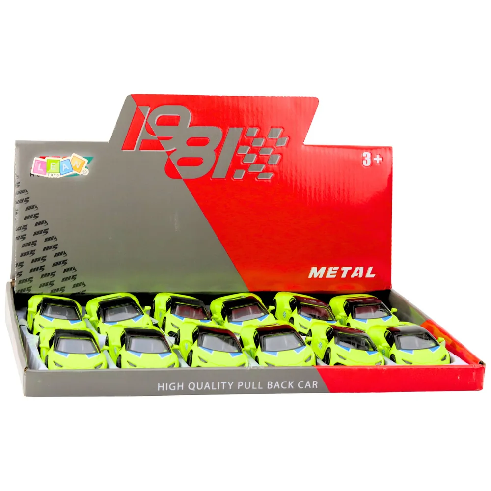 Samochód Sportowy Napęd Pull Back Metalowy Neonowy Zielony 1:43 - obrazek 7