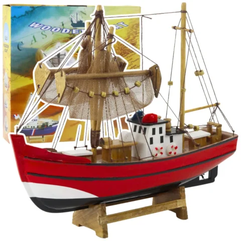 Model Kolekcjonerski Dekoracyjny Statek Kuter Rybacki Czerwony 30x26cm