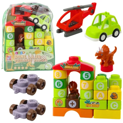 Klocki Konstrukcyjne Edukacyjne W Plecaku Dinozaury Cyfry Litery 49 el.