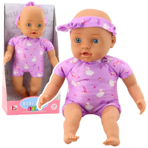 Lalka Niemowlę w Fioletowym Body Miękki Brzuszek Opaska Z Kokardką 31 cm