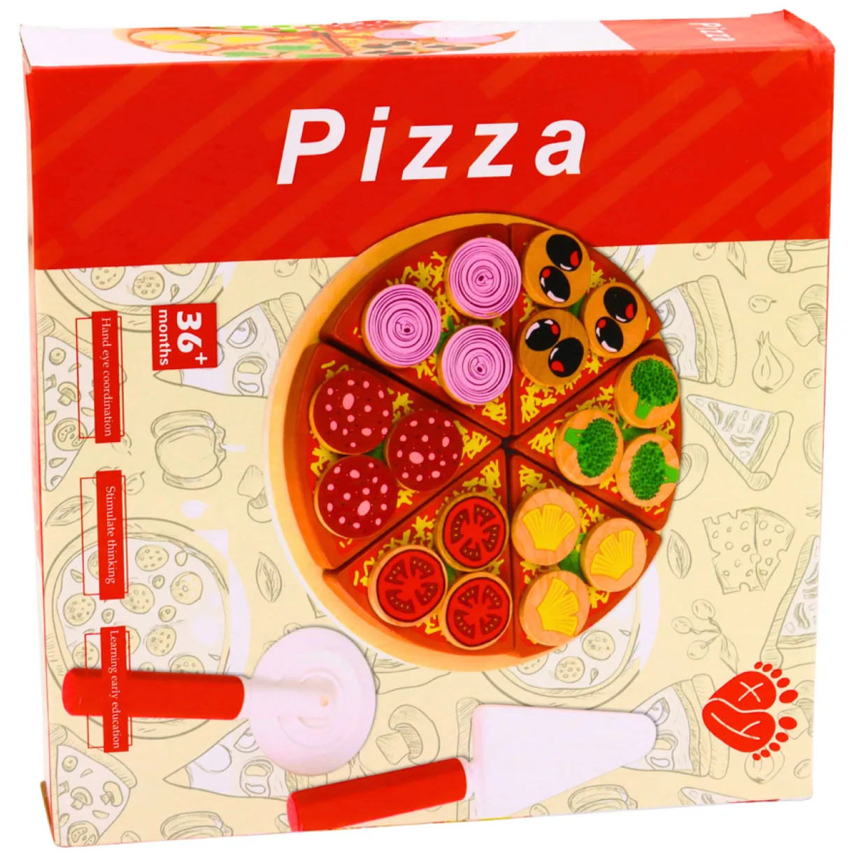 Drewniany Zestaw Do Krojenia Pizza Na Rzepy Kółko Do Krojenia Deska - obrazek 5