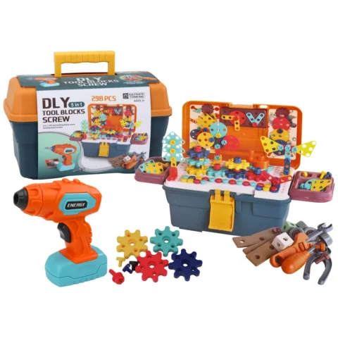 Klocki Puzzle Konstrukcyjne 3D W Skrzynce DIY Rozkręcanie Wiertarka